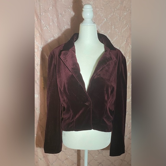 Choice by BUTTE Burgundy Velvet Waist Length Jacket S/M - Picture 4 of 6